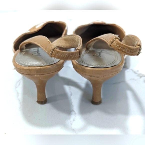 AMELIA GRACE Erica real cork slingback pointed toe brown shoe kitten heel sz 8M - Picture 8 of 9